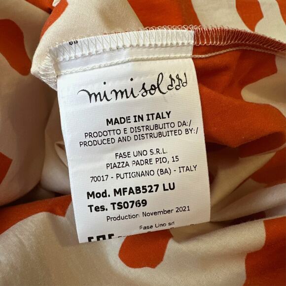MIMISOL Long Shirt Dress Orange White Abstract Pleated Cotton Artsy NWT - Picture 9 of 12